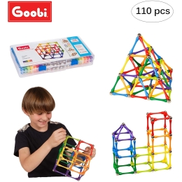 Goobi 110 Piece Construction Set Building Toy Active Play Sticks STEM Learning Creativity Imagination Children&rsquo;s 3D Puzzle Educational Brain Toys for Kids Boys and Girls with Instruction Booklet