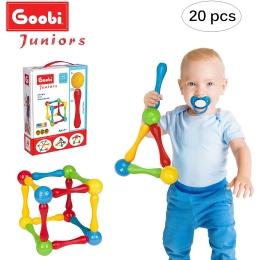 Goobi Juniors 20 Piece Construction Set Large Building Blocks Developmental Play Sticks STEM Learning Vibrant Colors Creativity Imagination 3D Puzzle Educational Toys for 1 Year Old Toddlers Preschool